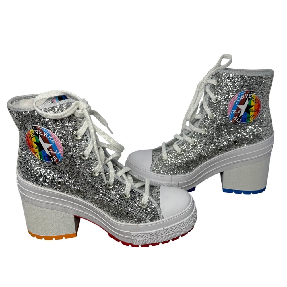 Converse Chuck 70 De Luxe Heel Pride Silver Glitter Platform Boots W 7.5 M 5.5